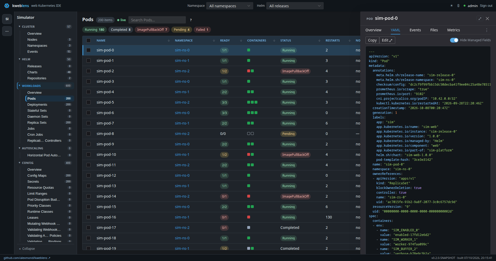 The YAML tab of the detail drawer